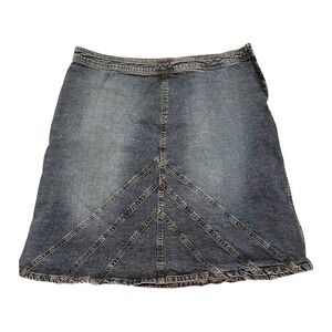 Y2K Venezia Denim Skirt Size 18 Chevron Panel A-Line Stretch